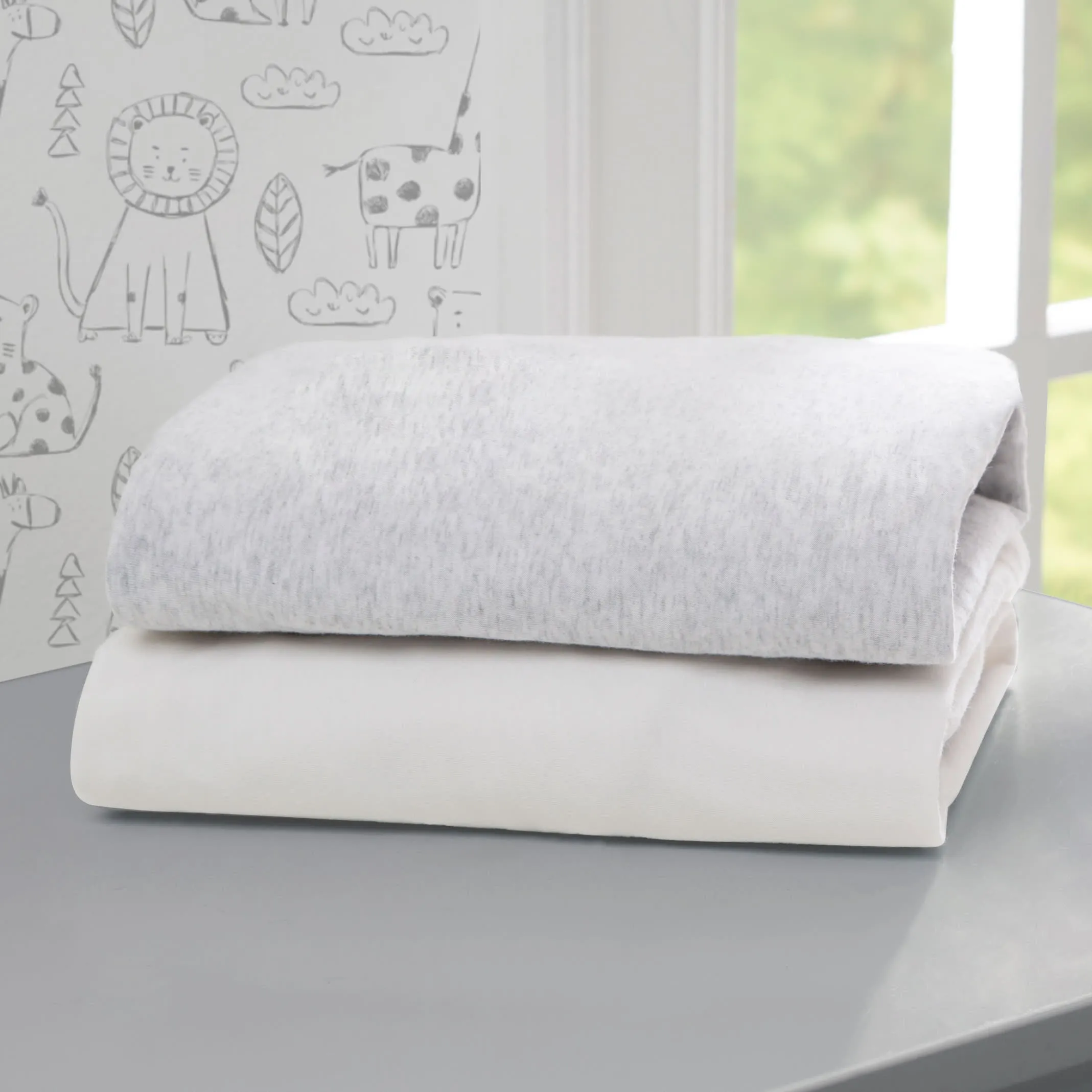 Fitted Crib Sheets - 2 Pack, White & Heather Grey