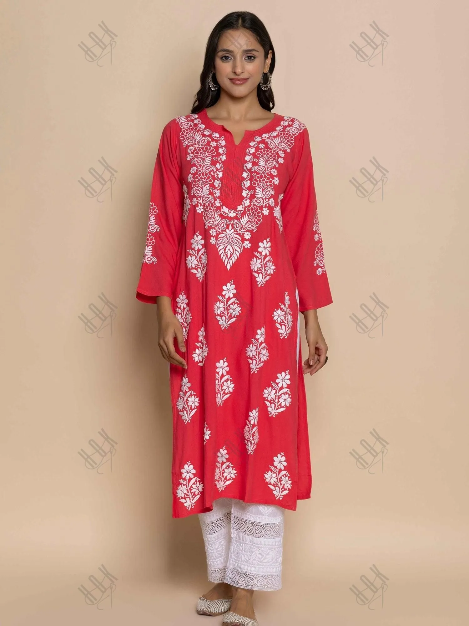 Fizaa Hand Embroidered Chikankari Kurta in Red