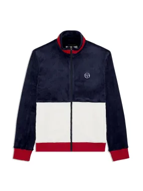 Foggia Velour Debossed Track Jacket- Maritime Blue