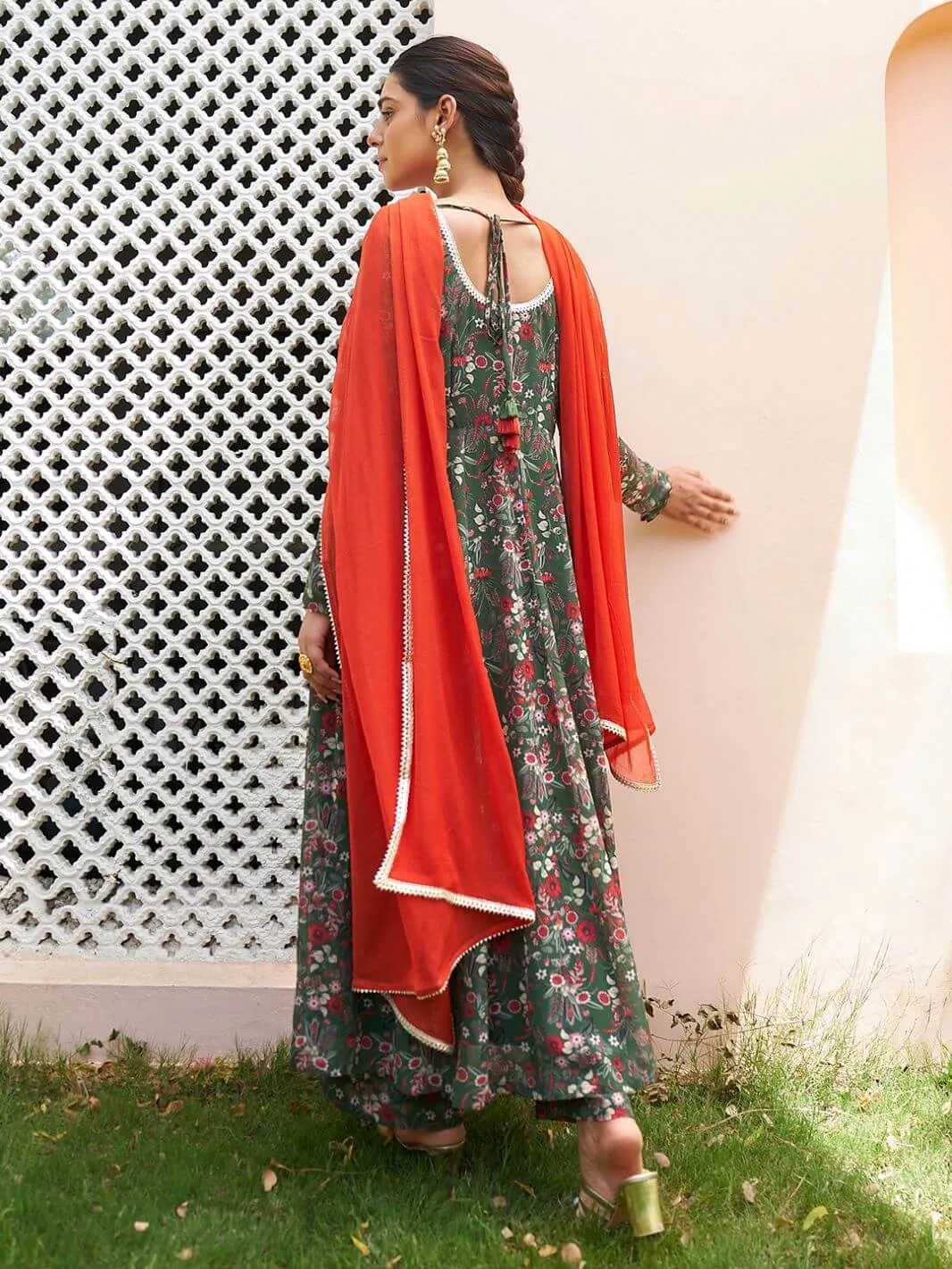 Green Georgette Floral Printed Kurta Palazzo Set