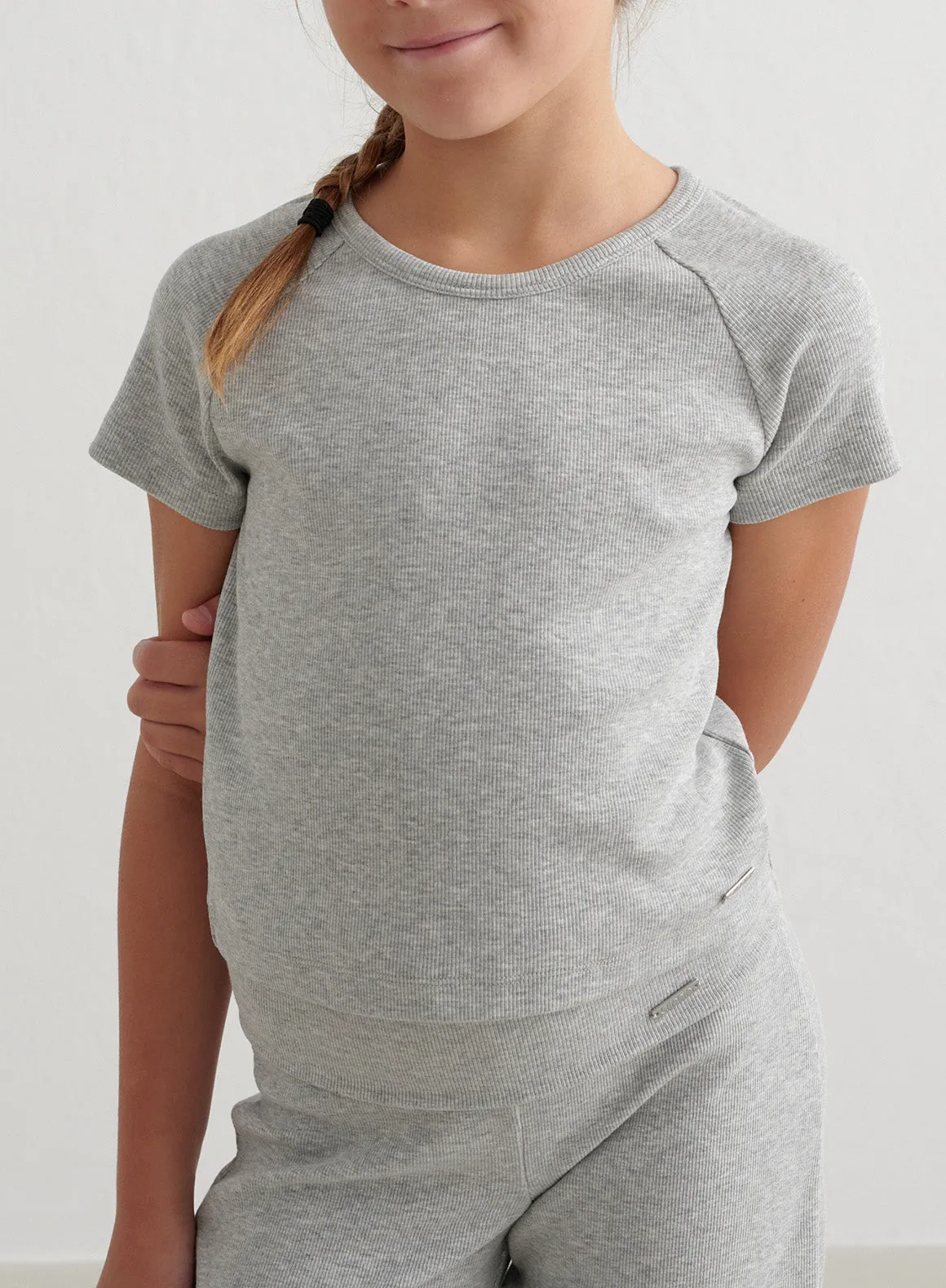 Grey Melange Young Ease Ribbed Short Sleeve