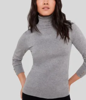 Grey Roll Neck Fine Knit Jumper