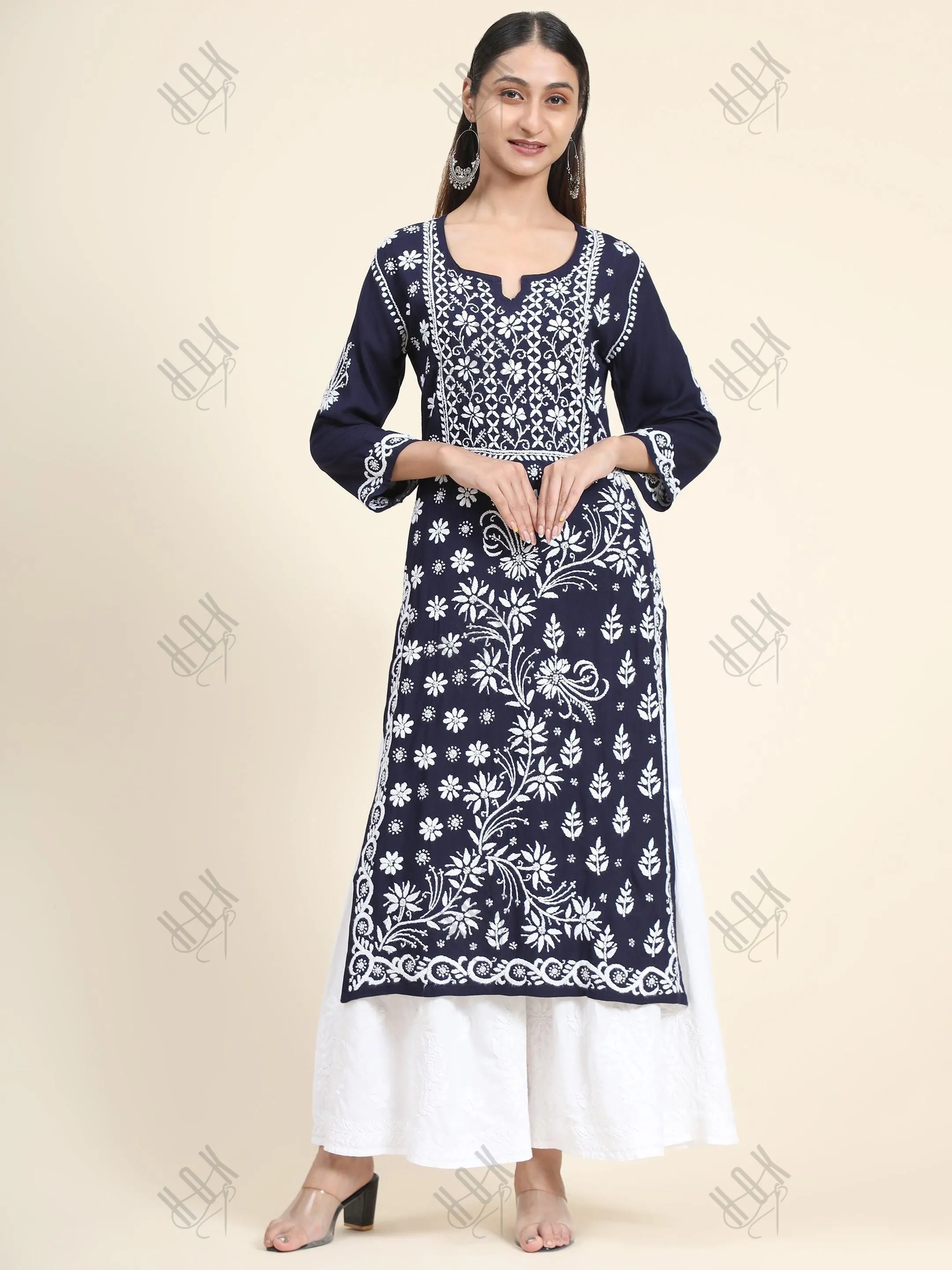 HOK Chikankari Stylish Kurti Dark Blue