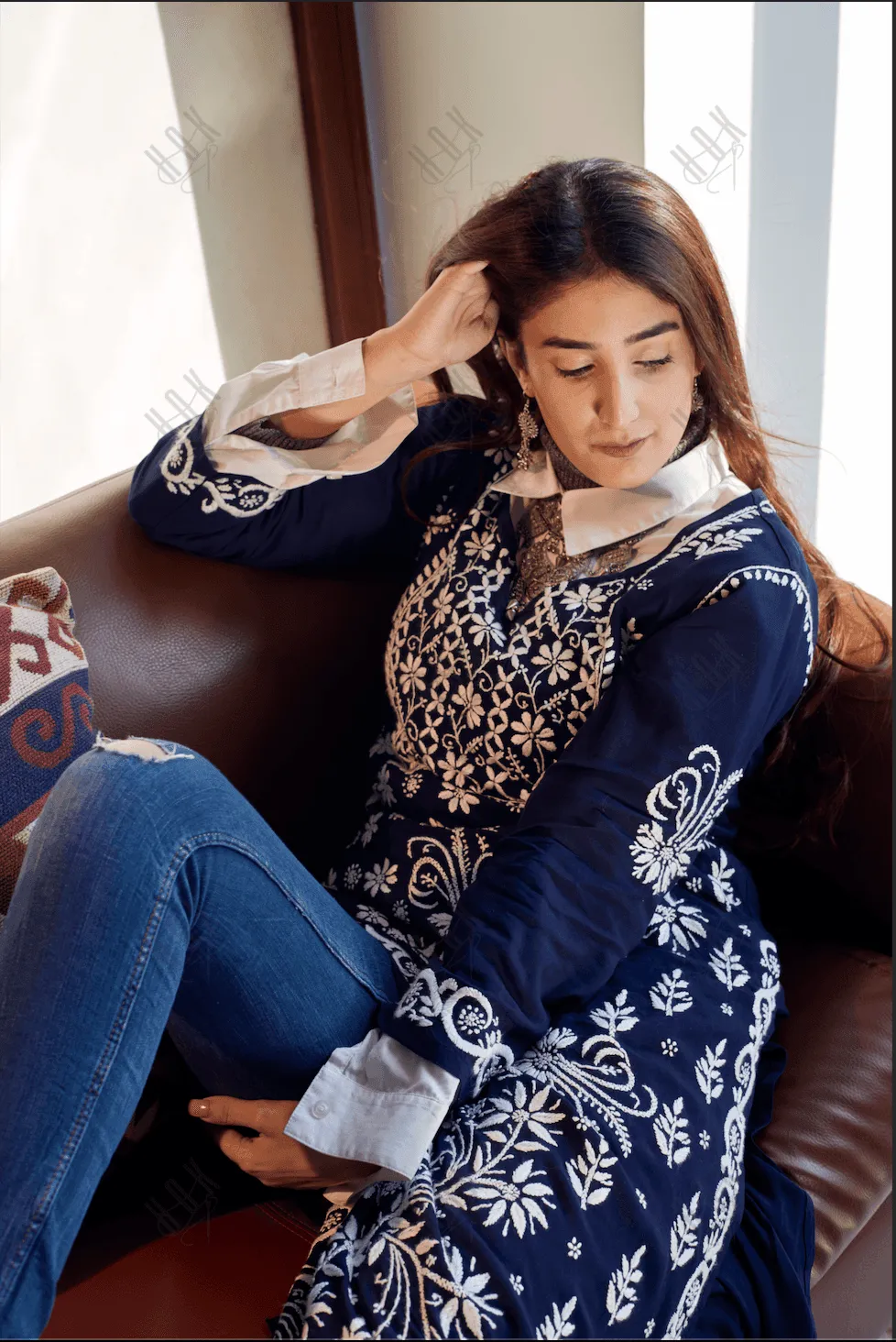 HOK Chikankari Stylish Kurti Dark Blue