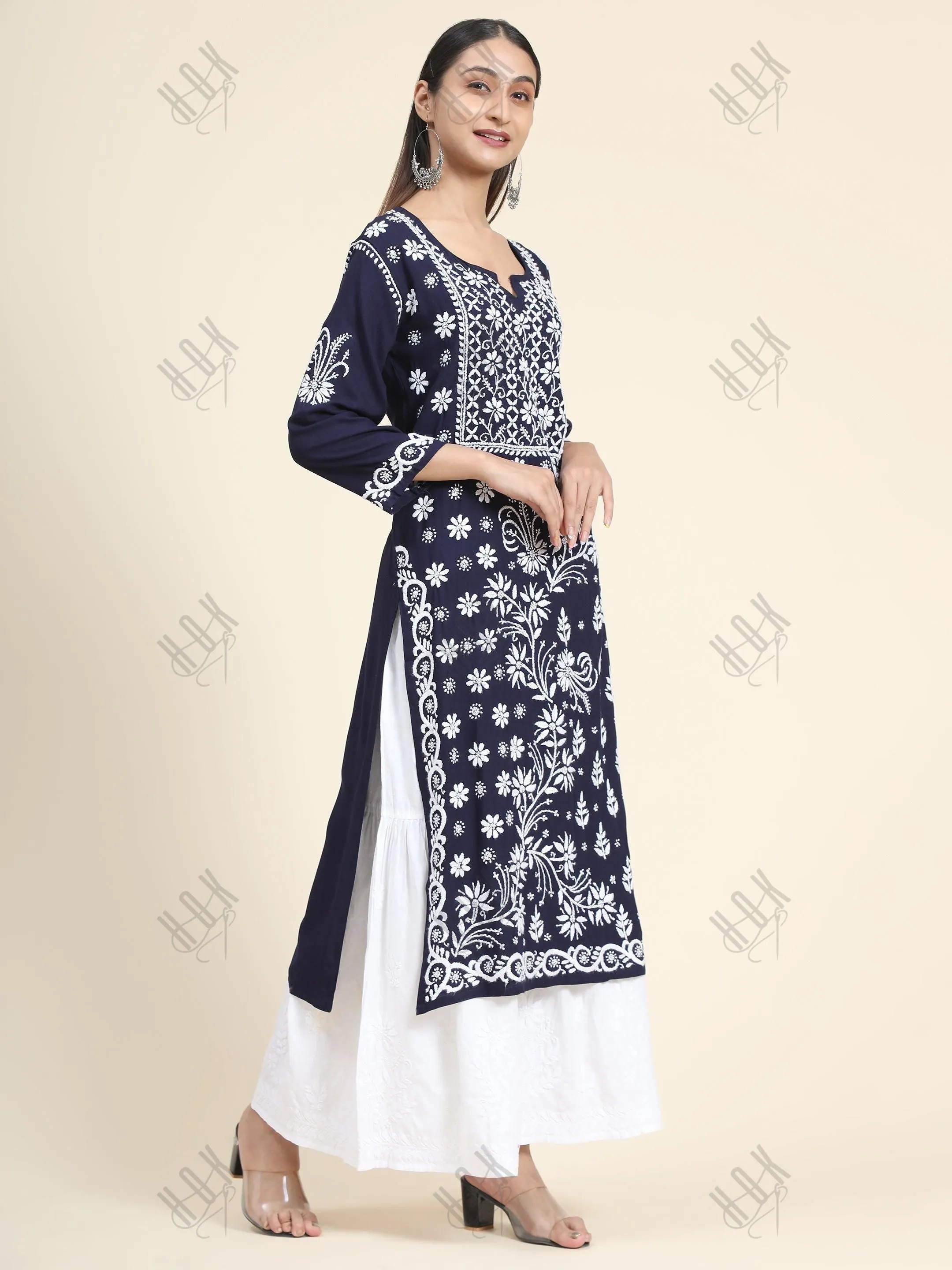 HOK Chikankari Stylish Kurti Dark Blue