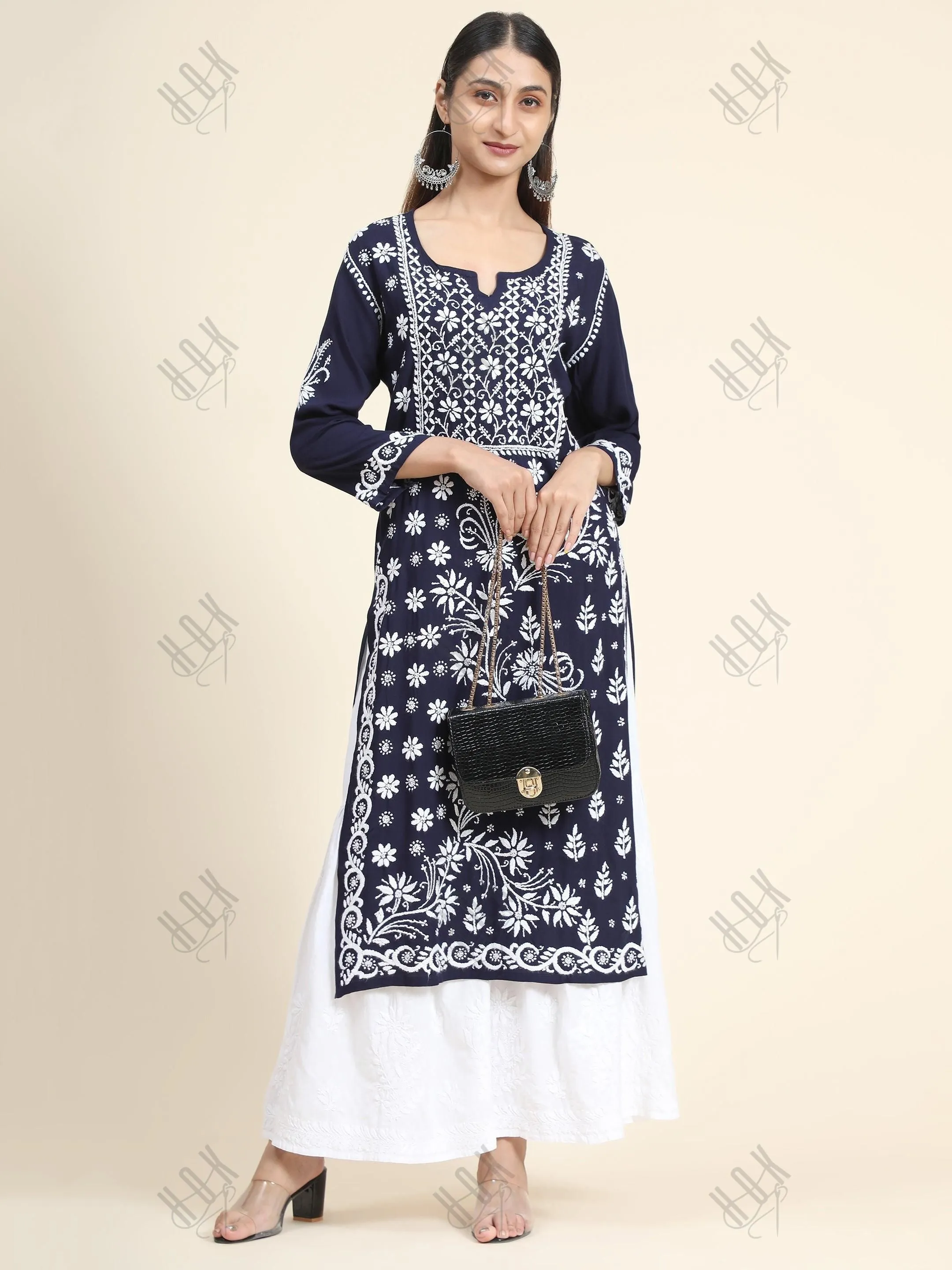 HOK Chikankari Stylish Kurti Dark Blue