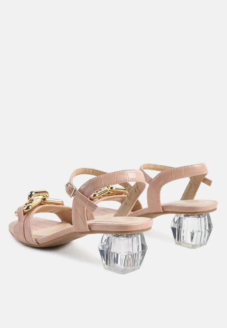 Icicle Clear Low Heel Metal Chain Sandals