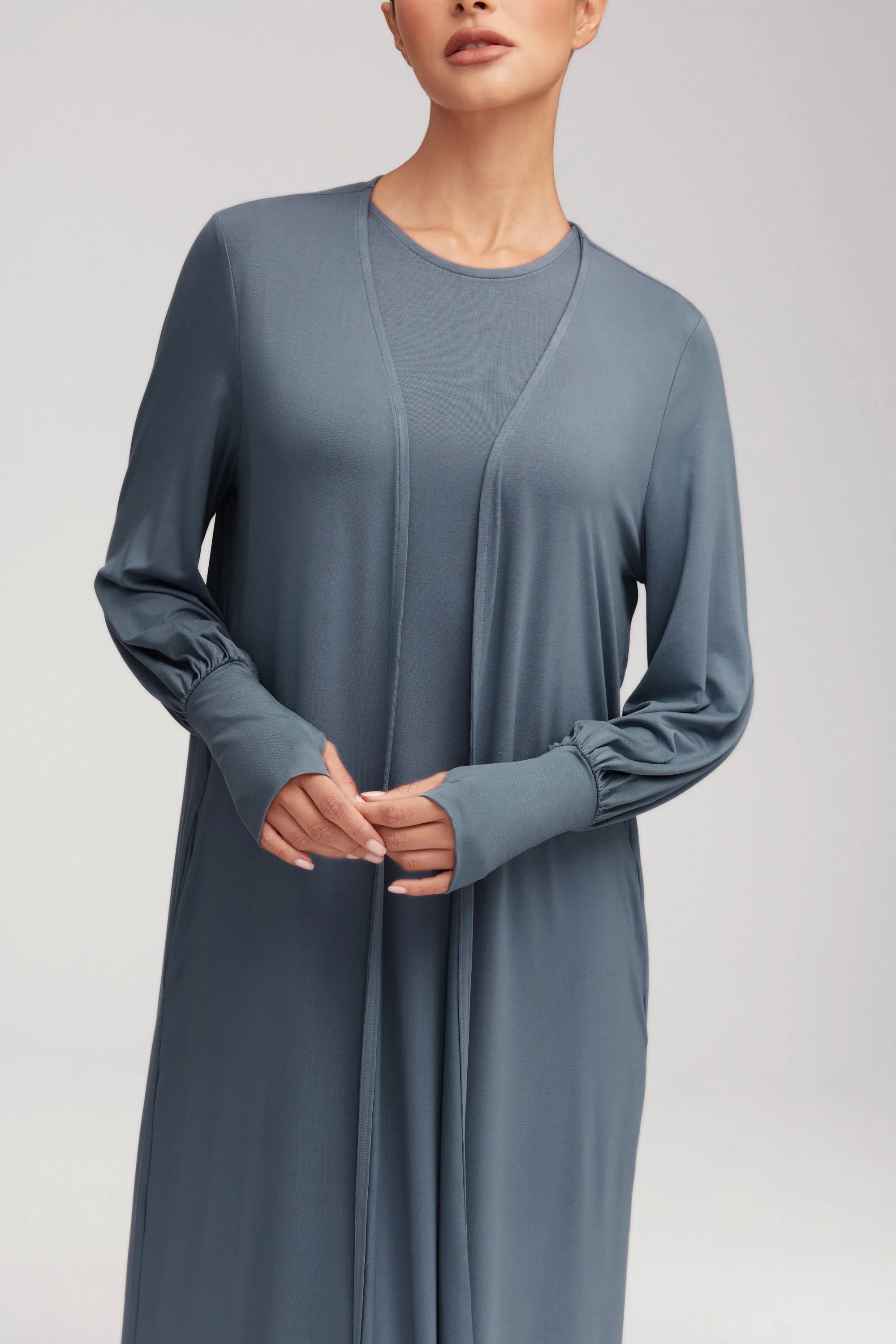 Jenin Jersey Open Abaya - Dusk