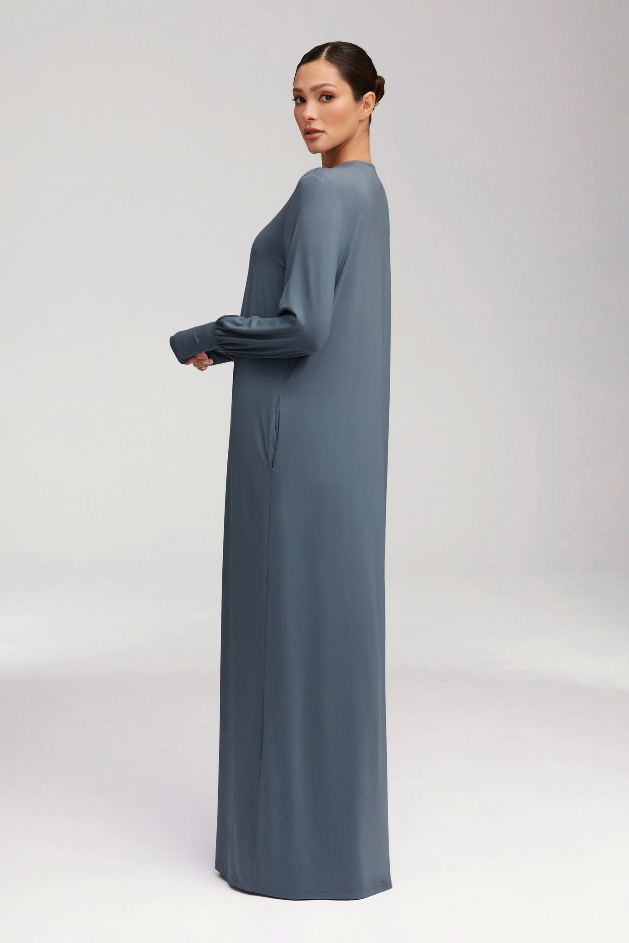 Jenin Jersey Open Abaya - Dusk