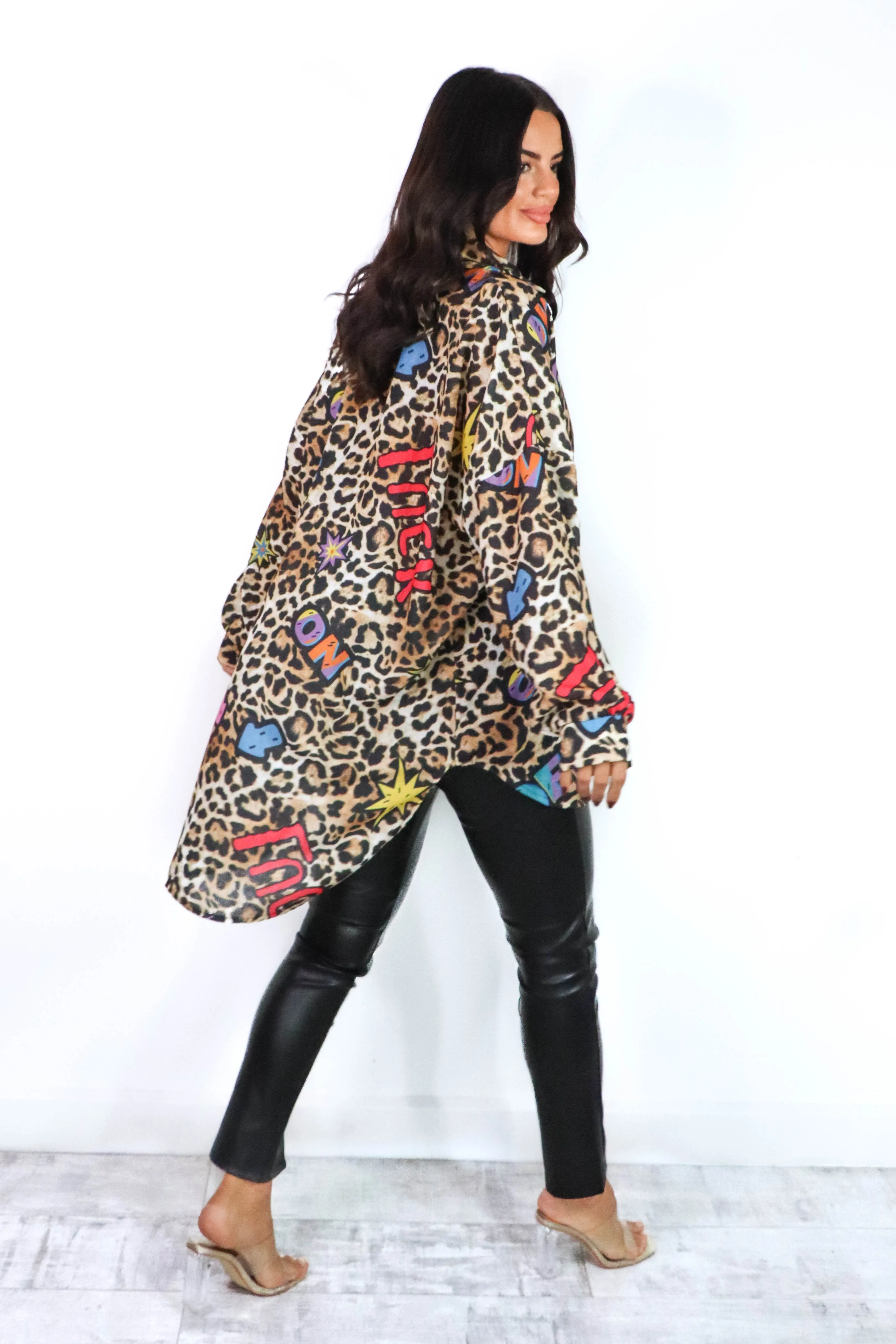 Keep Her Tamed - Graphic Leopard Print Oversized Shirt