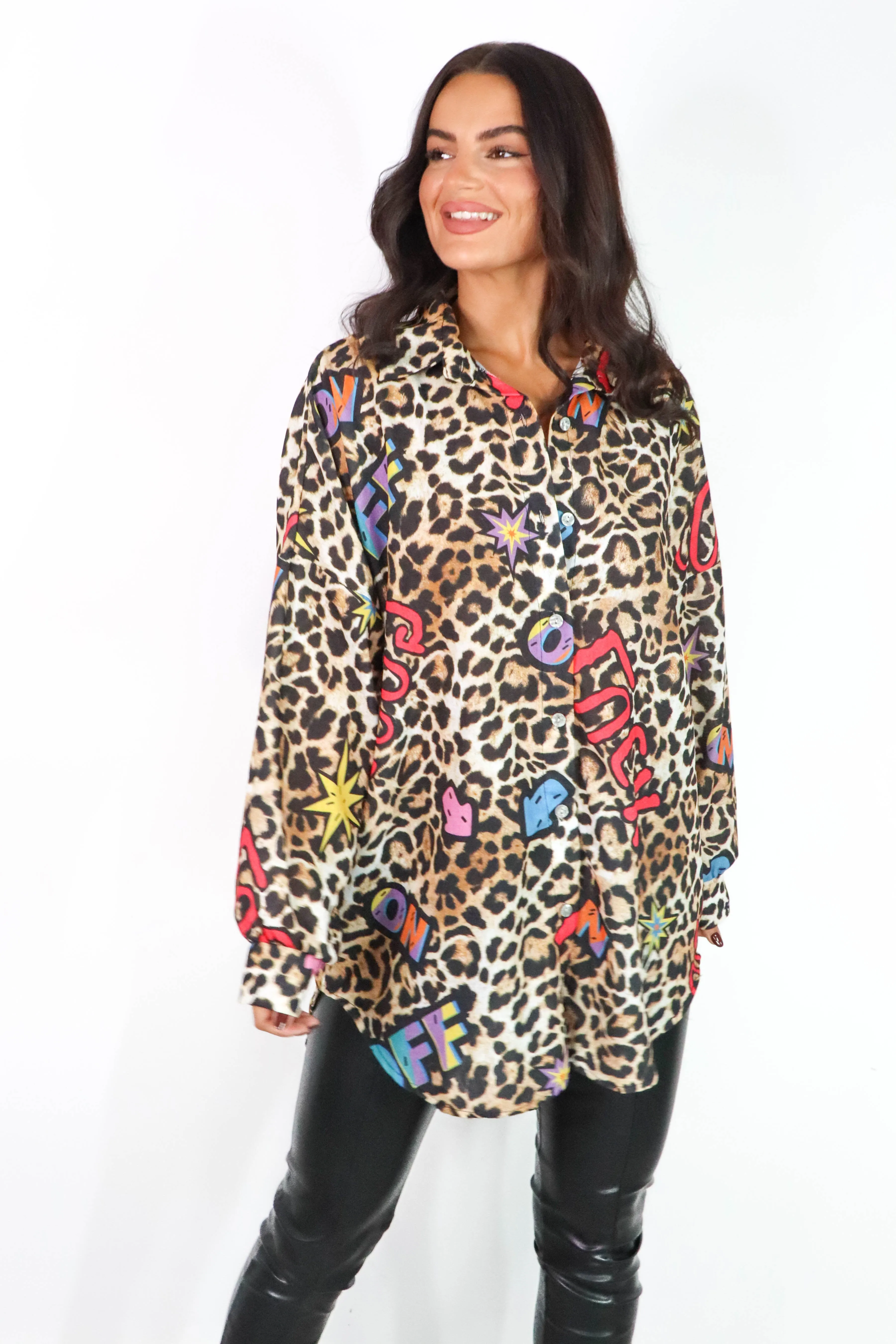 Keep Her Tamed - Graphic Leopard Print Oversized Shirt