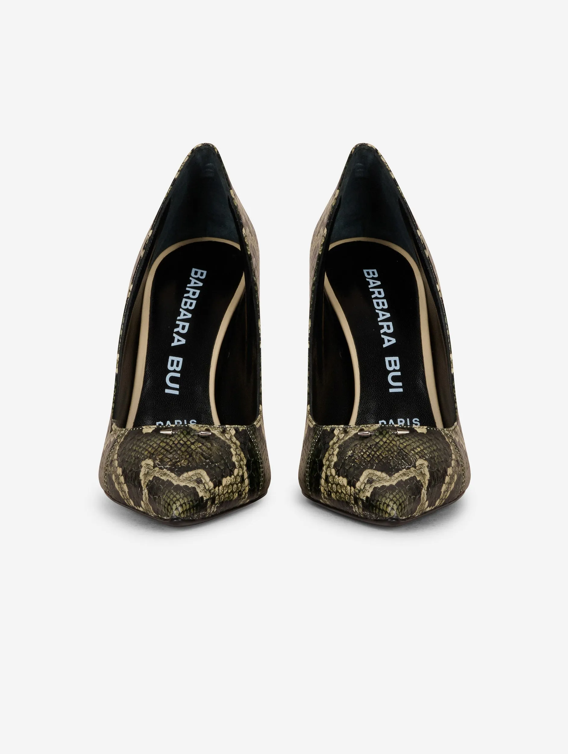 Khaki reptile stilettos