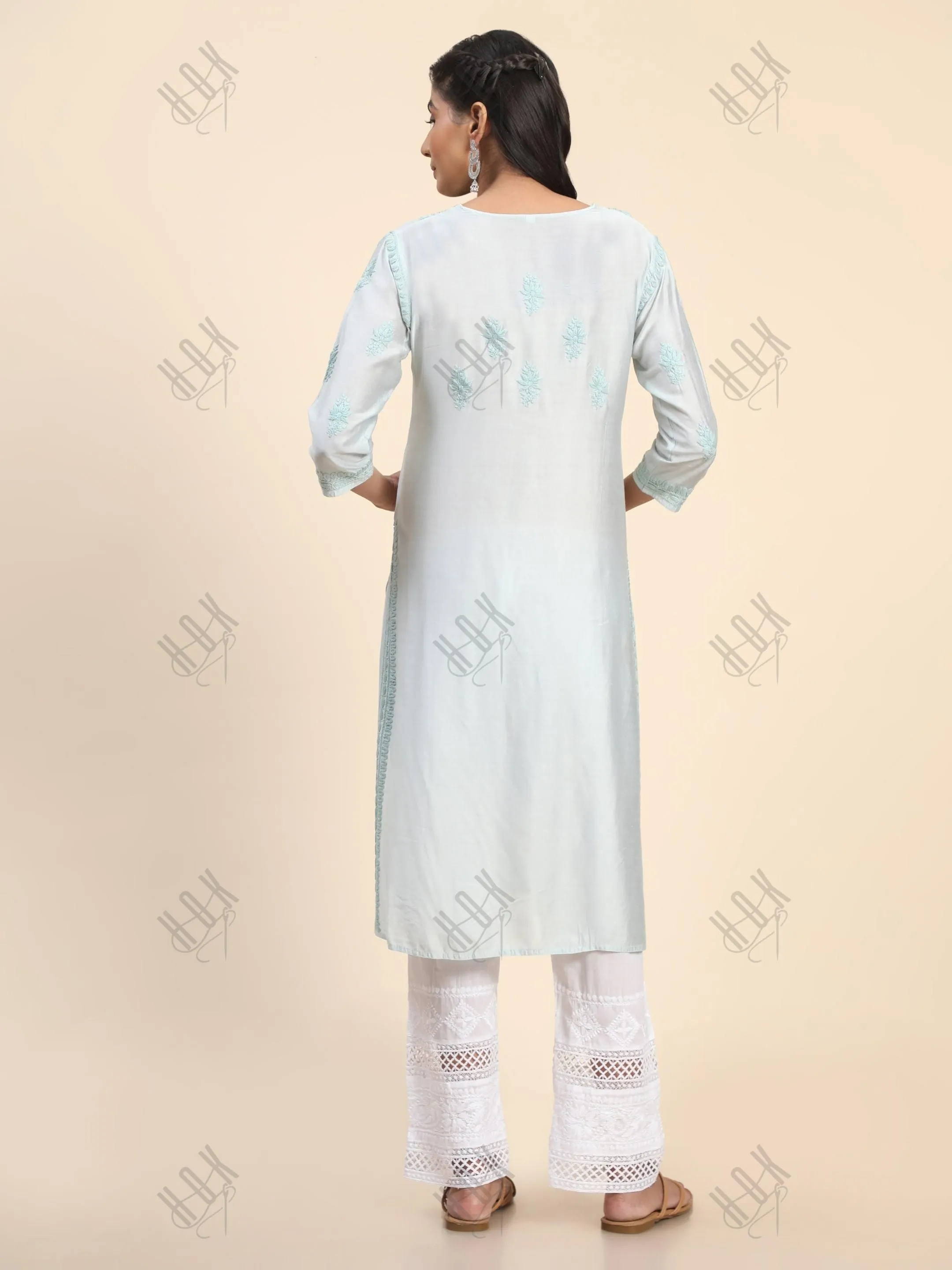 Komal in Noor HOK Hand Embroidery Chanderi Silk Turquoise Blue