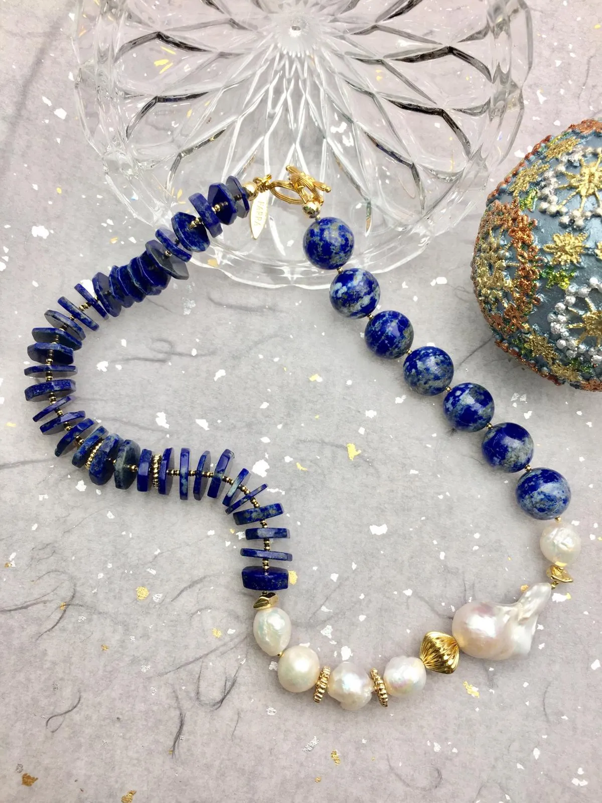 Lapis Lazuli with Baroque Freshwater Pearls Stylish Necklace AN013