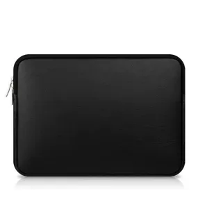 Laptop Sleeve - Black Soft Leather Waterproof Zipper Bag