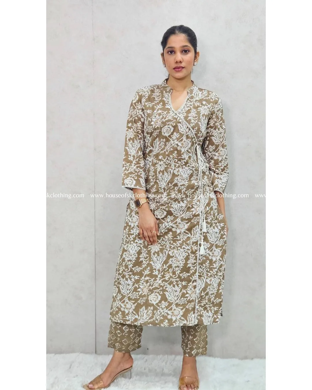 Light Elm Angarakha Kurta Set