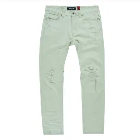 M1932 Makobi Brighton Shredded Twill Jeans - Light Olive