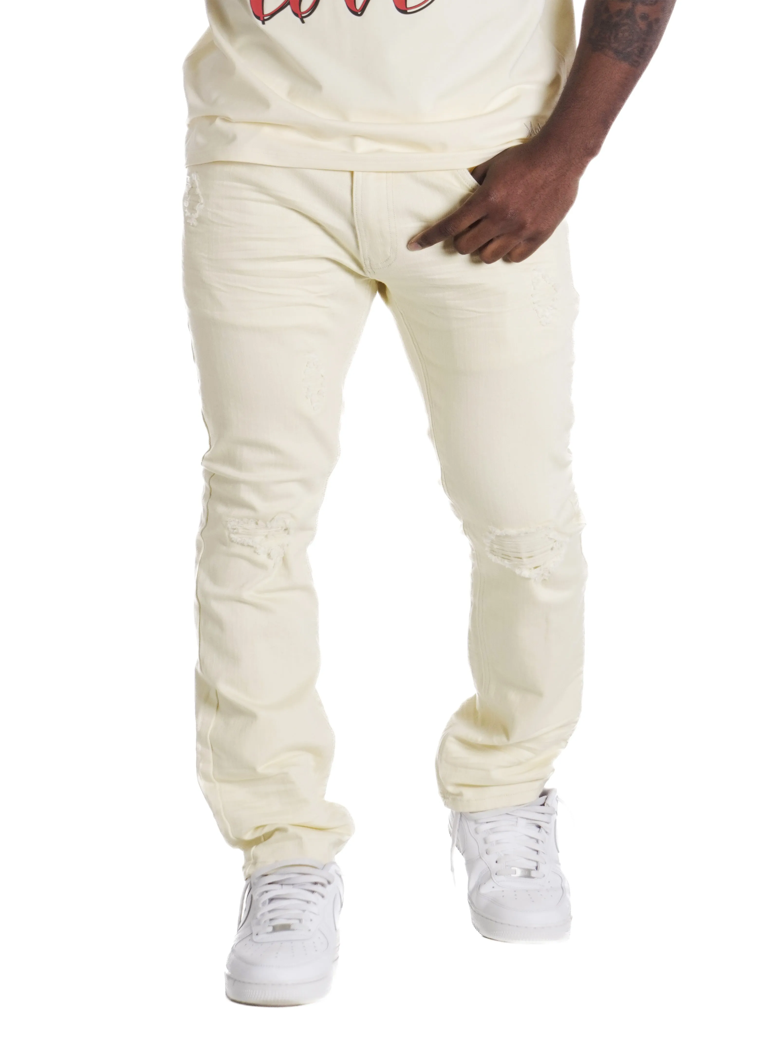 M1932 Makobi Brighton Shredded Twill Jeans - Natural