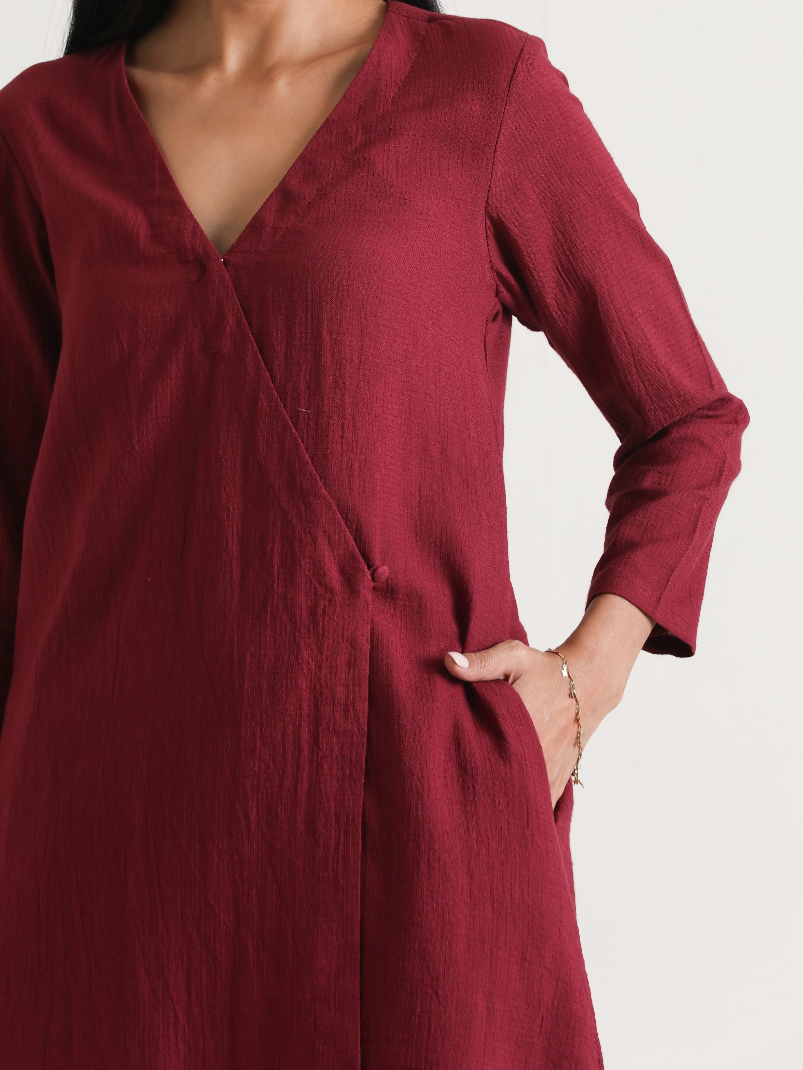 Maroon Angrakha Kurta Set