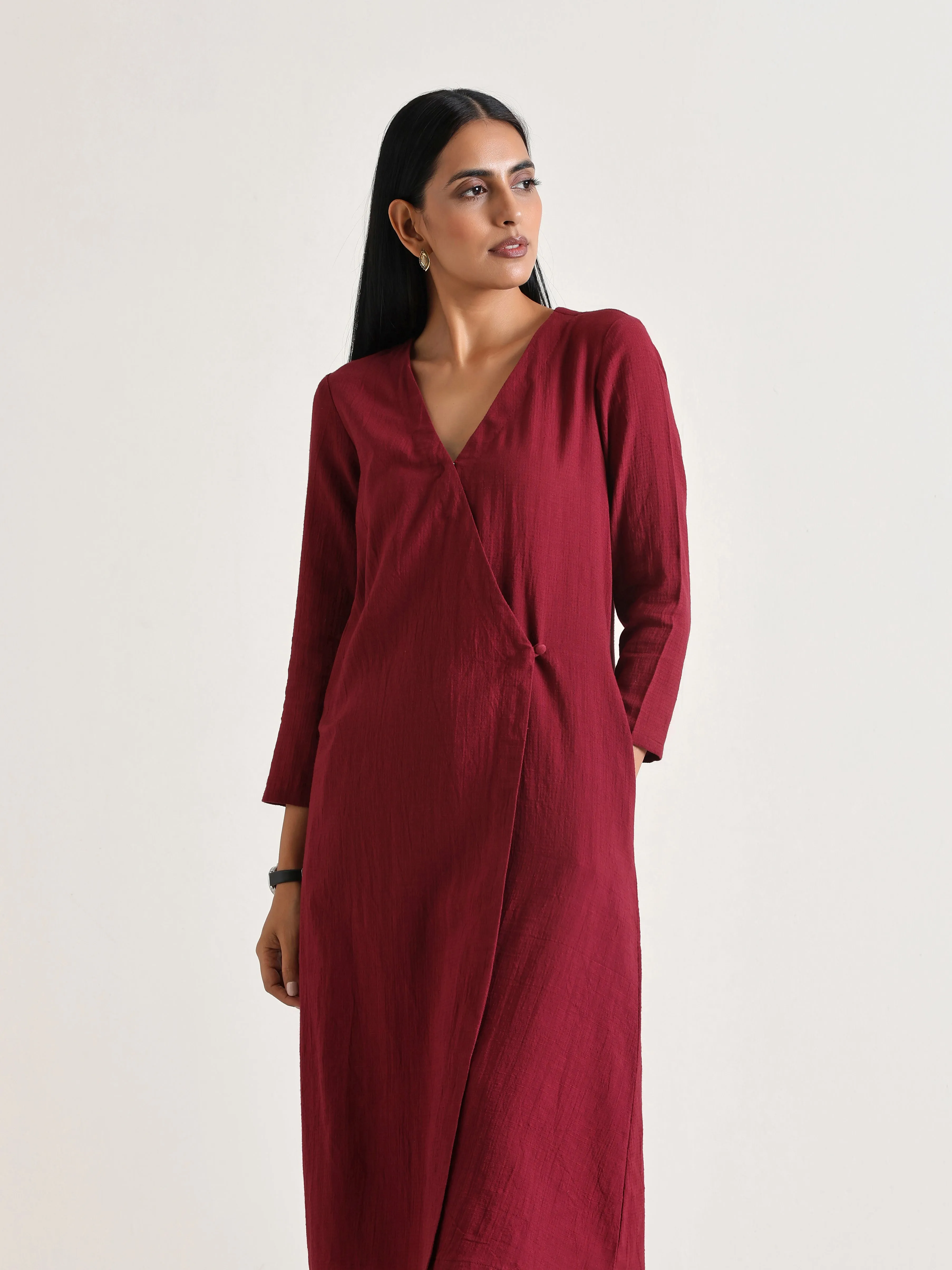 Maroon Angrakha Kurta Set