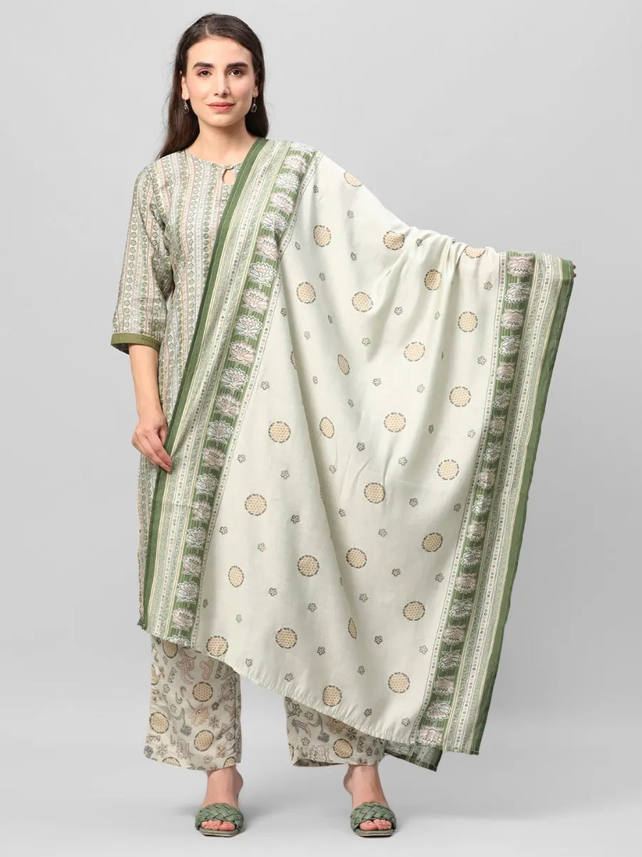 Mint Green Abstract Printed Kurta Comfort Pant Dupatta