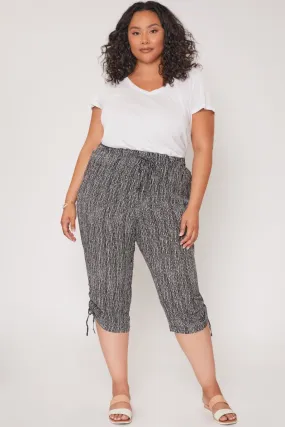 Missy Plus Size Linen Elastic Waist Capri With Side Ruched Hem 6 Pack