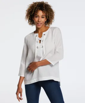 Petite 100% Linen Front Lace Up Top