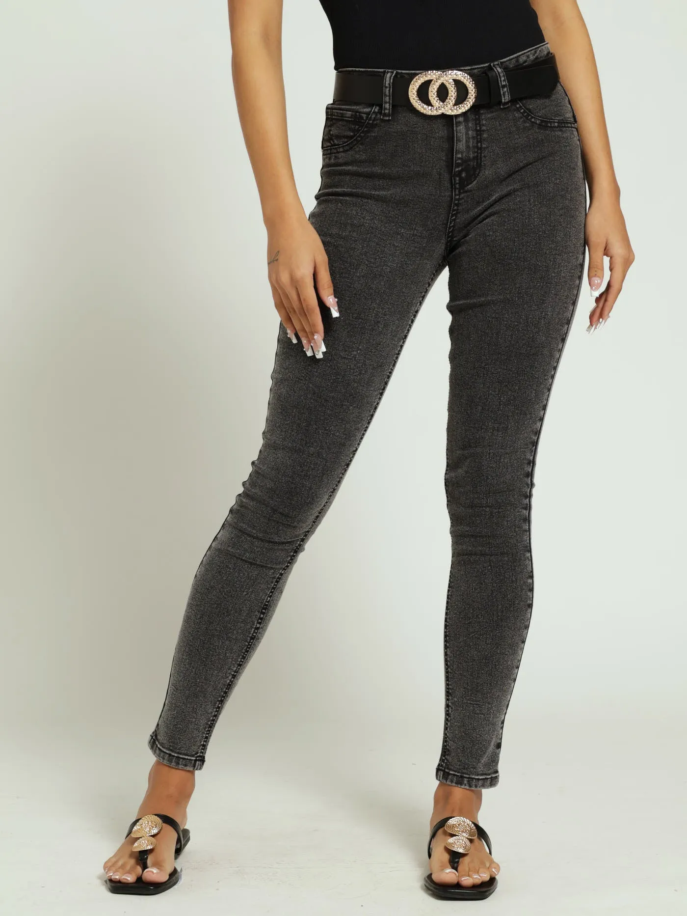 Regular Rise Push-Up Black Acid Denim Jean