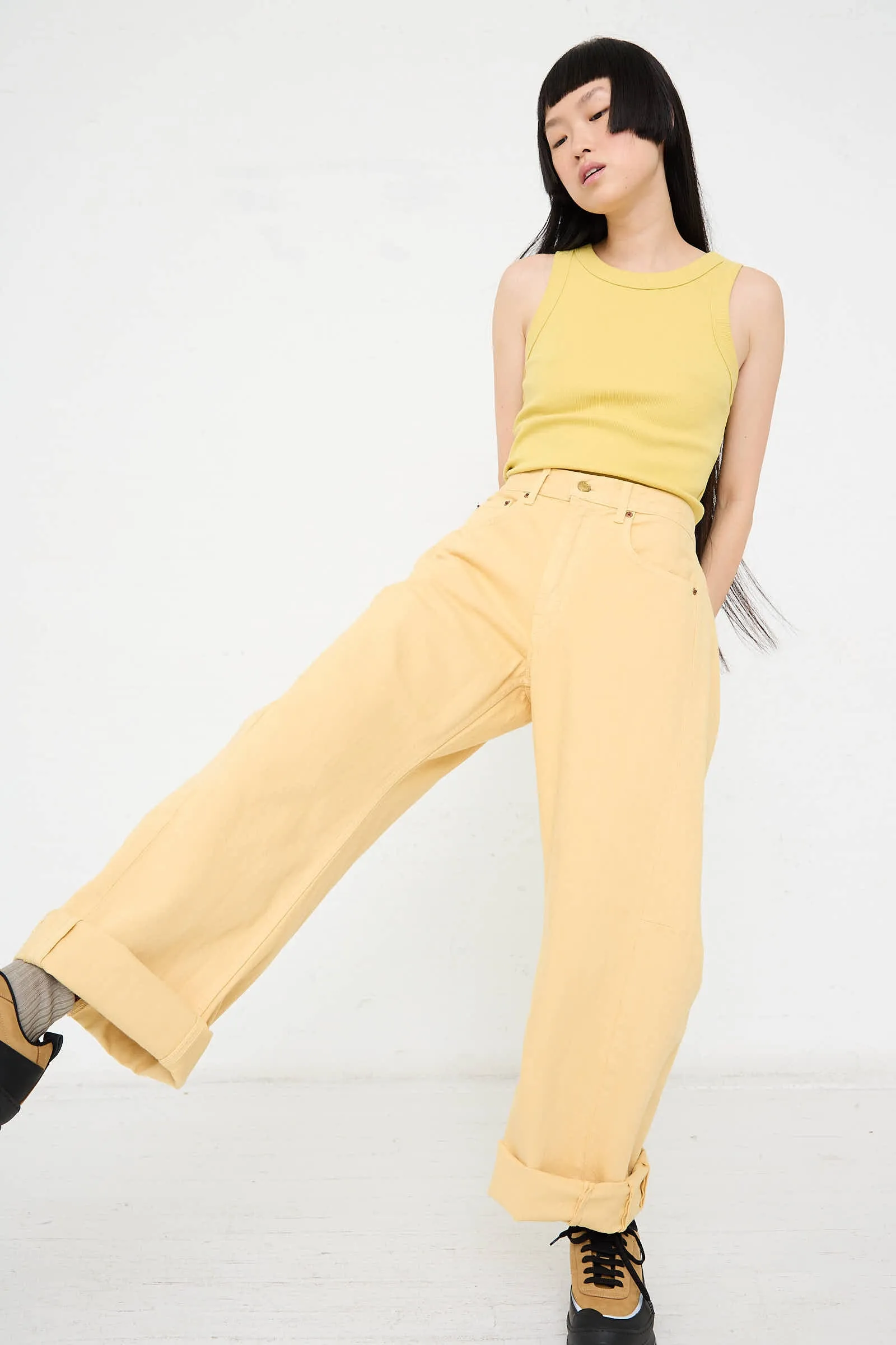 Relaxed Lasso Long Jean in Yellow Overdye