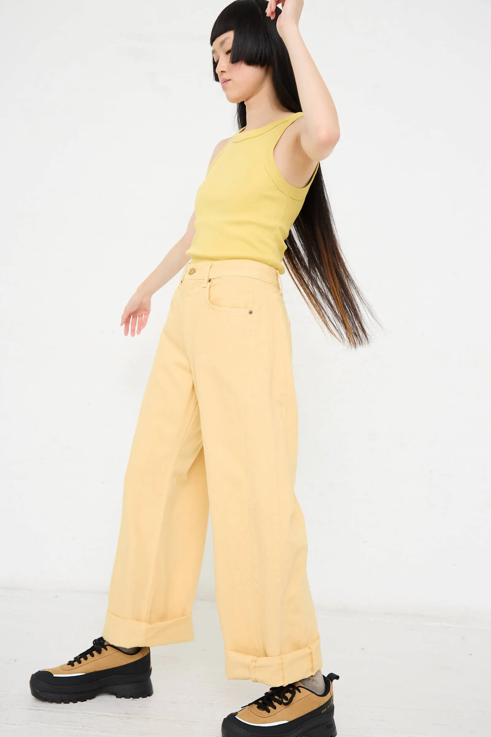 Relaxed Lasso Long Jean in Yellow Overdye