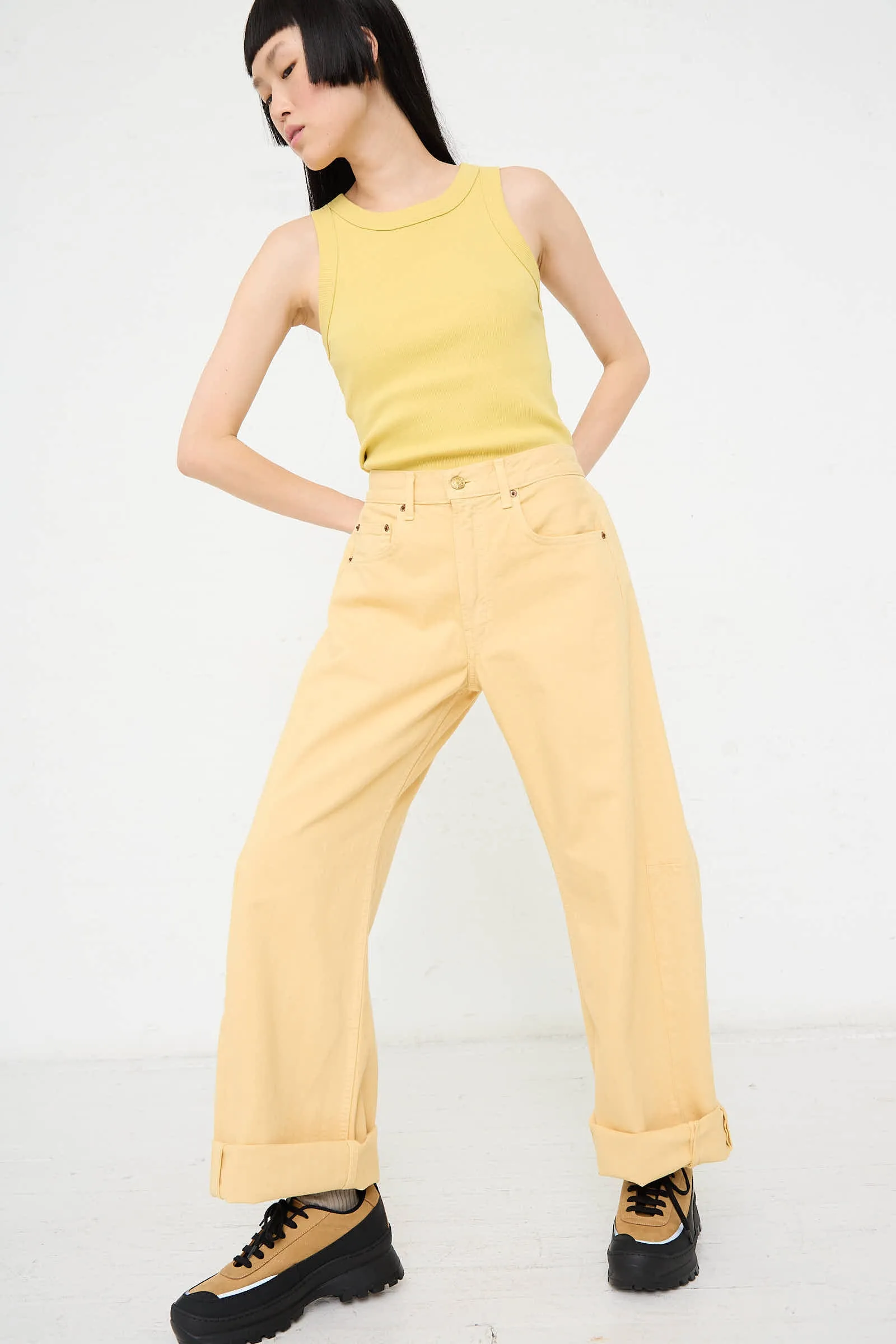 Relaxed Lasso Long Jean in Yellow Overdye