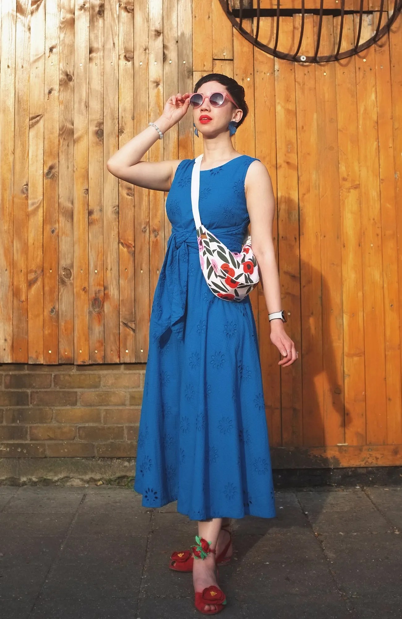 Roberta Floral Broderie Brilliant Blue Dress