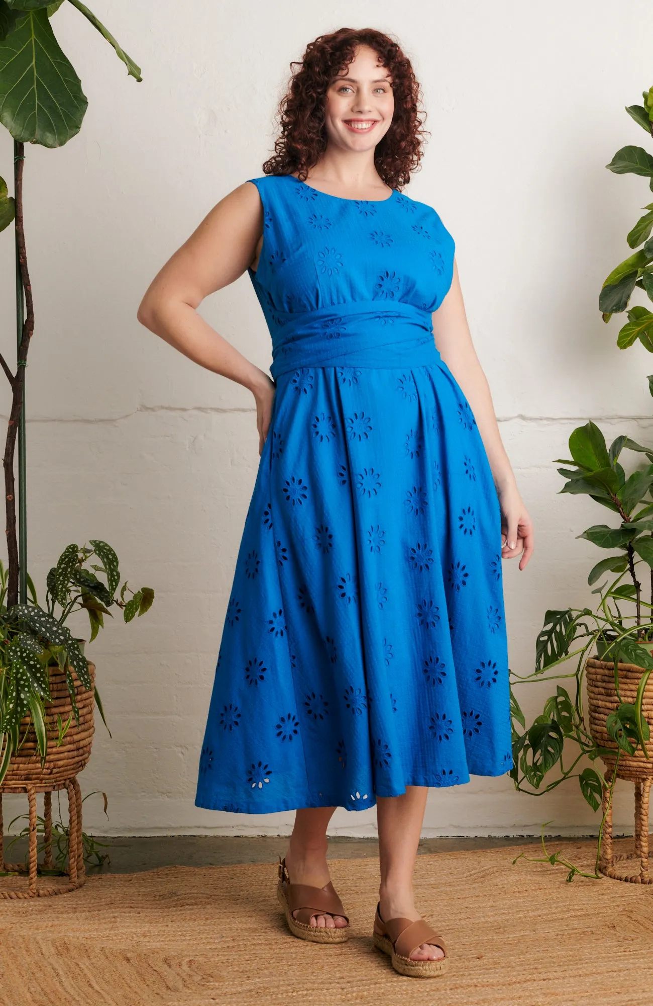 Roberta Floral Broderie Brilliant Blue Dress