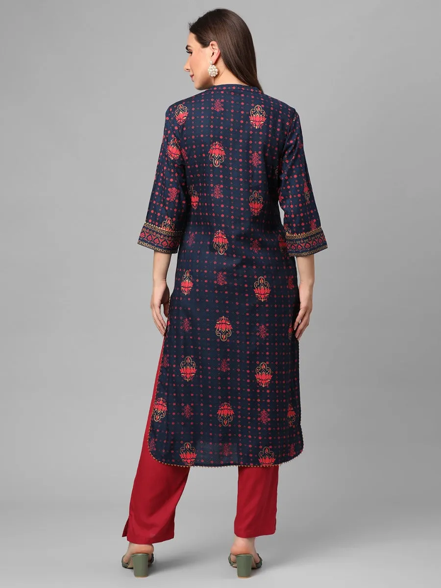 Royal Blue Ornamental Printed Kurta