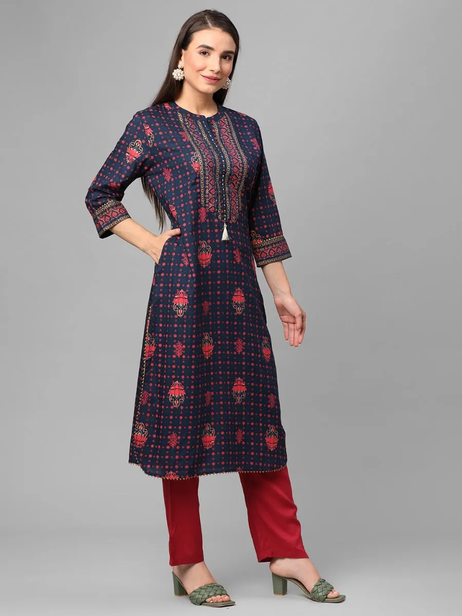 Royal Blue Ornamental Printed Kurta