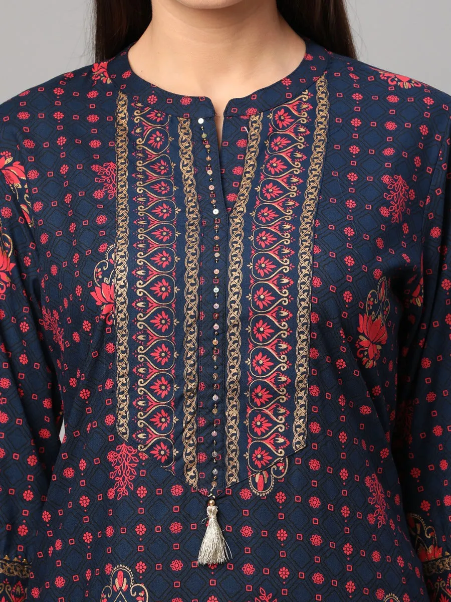 Royal Blue Ornamental Printed Kurta