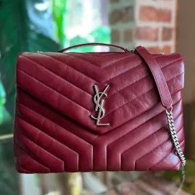 SAINT LAURENT Burgundy Loulou Medium Quilted Leather Shoulder Bag