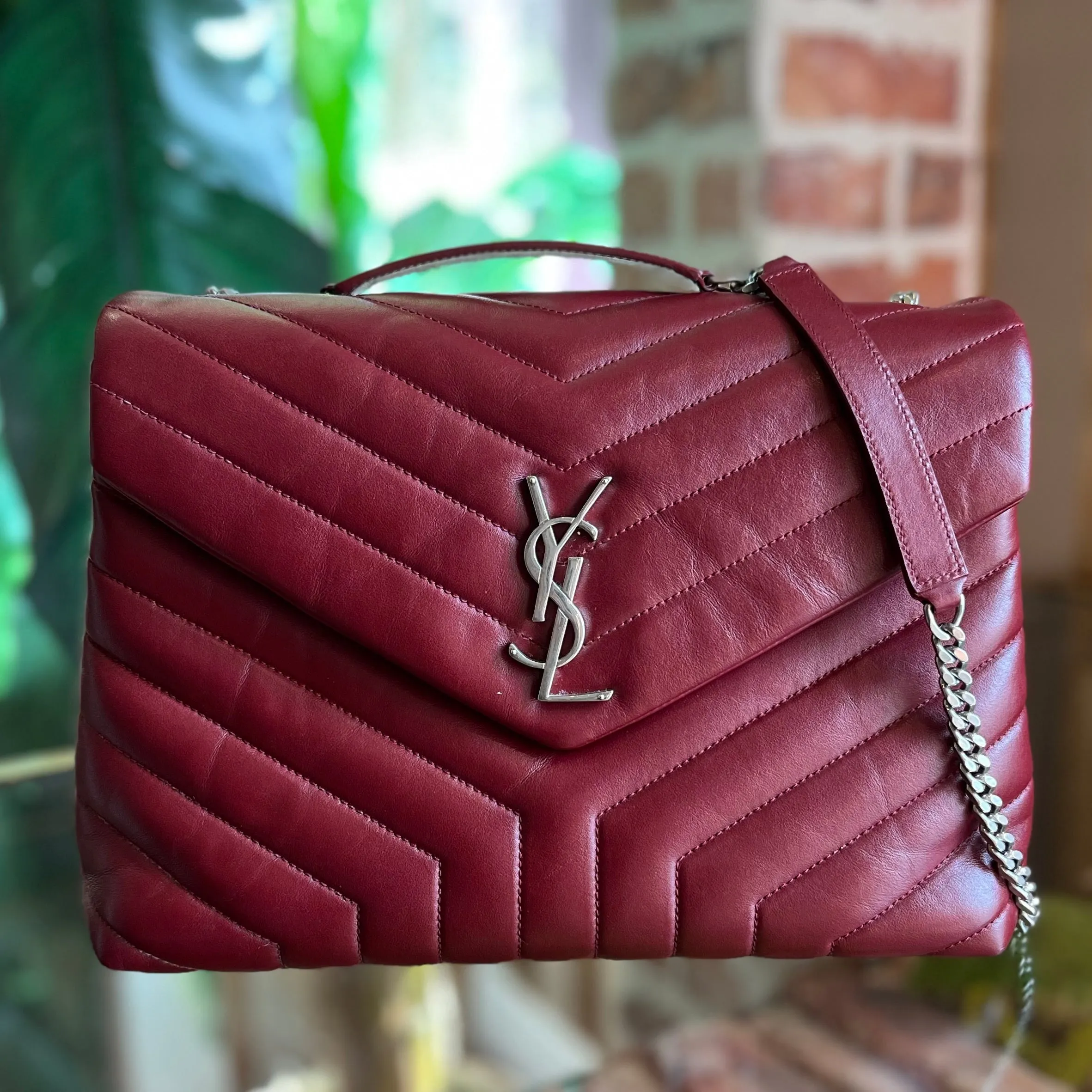 SAINT LAURENT Burgundy Loulou Medium Quilted Leather Shoulder Bag