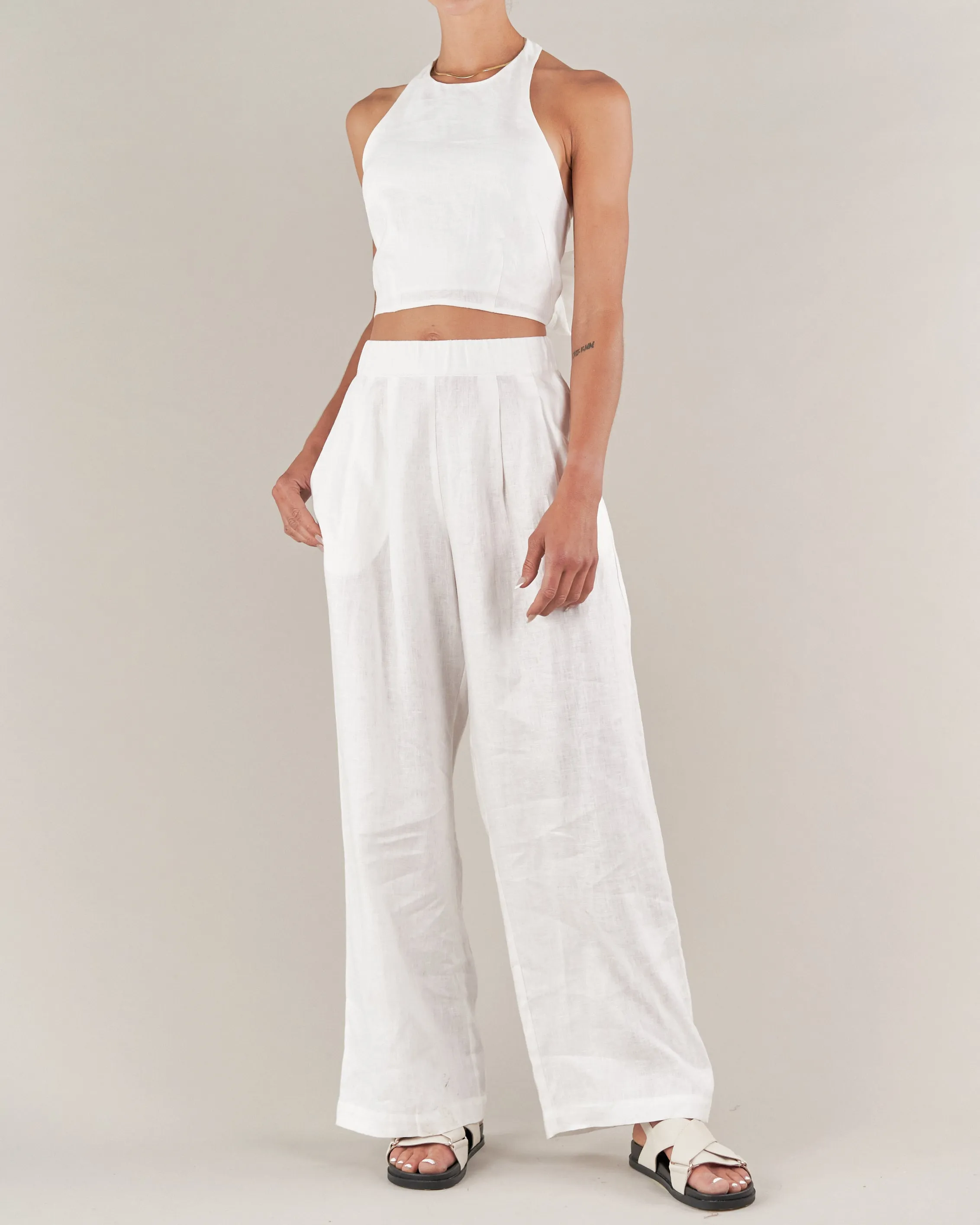 Santa Cruz Linen Halterneck Top - White