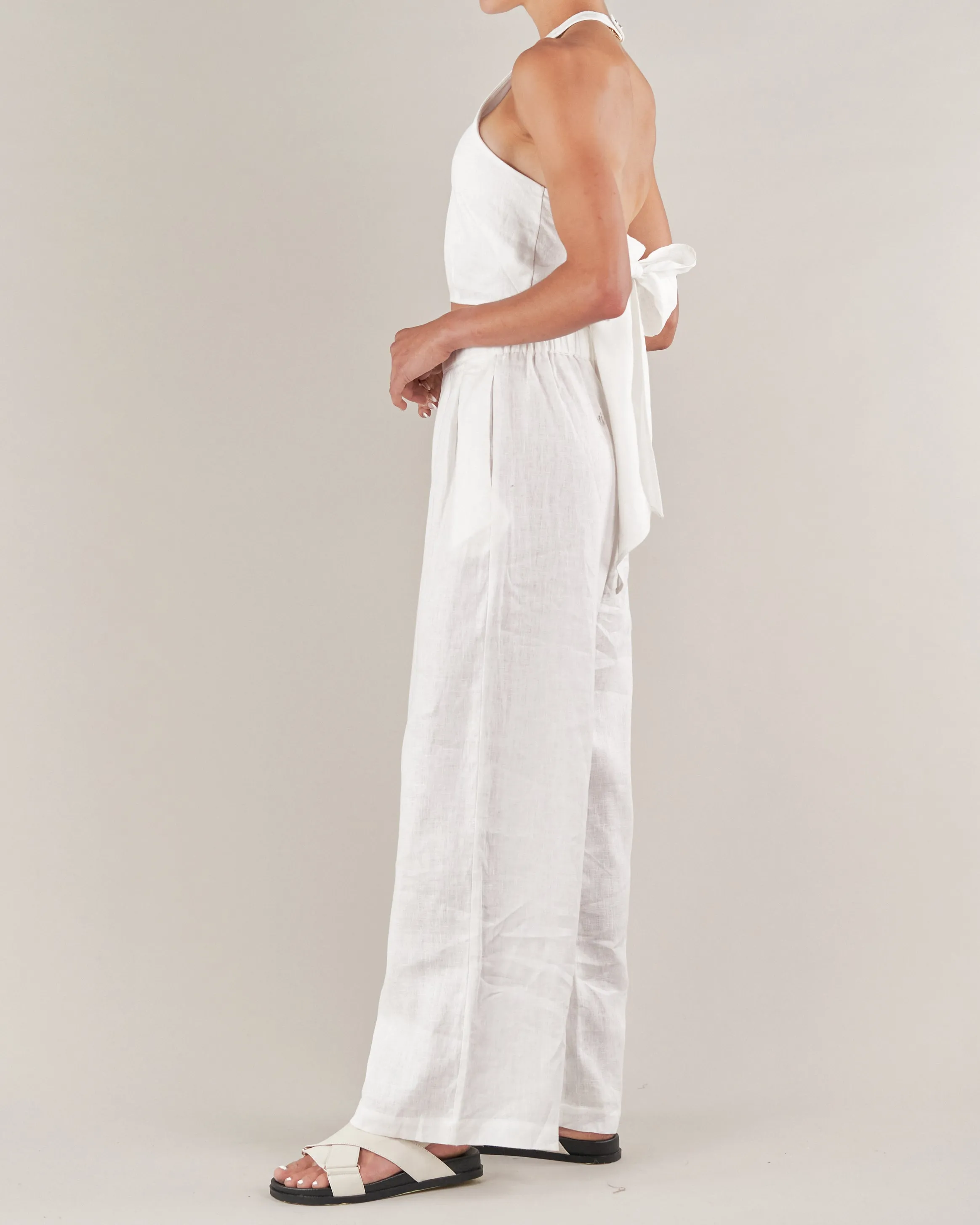 Santa Cruz Linen Halterneck Top - White