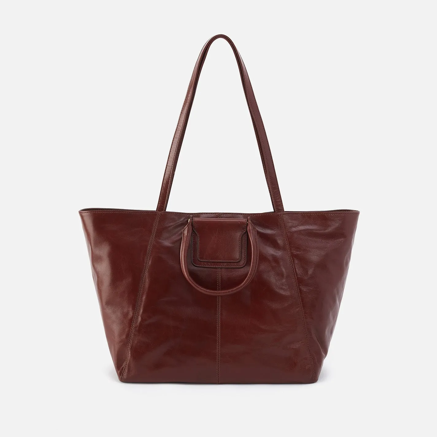 Sheila East-West Tote In Polished Leather - Chocolate