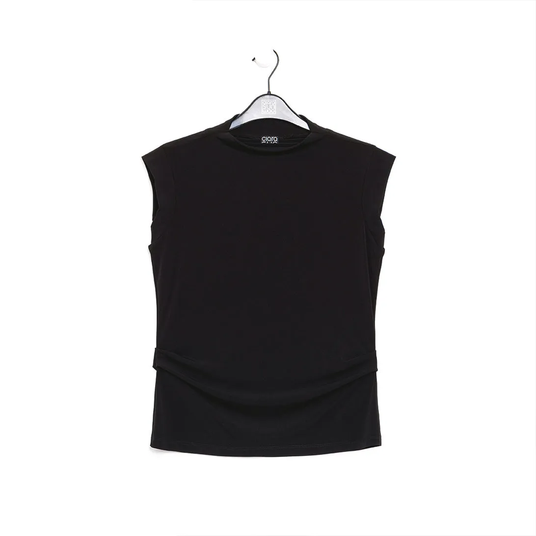 Side Ruched Cap Sleeve Top - Black - Final Sale!