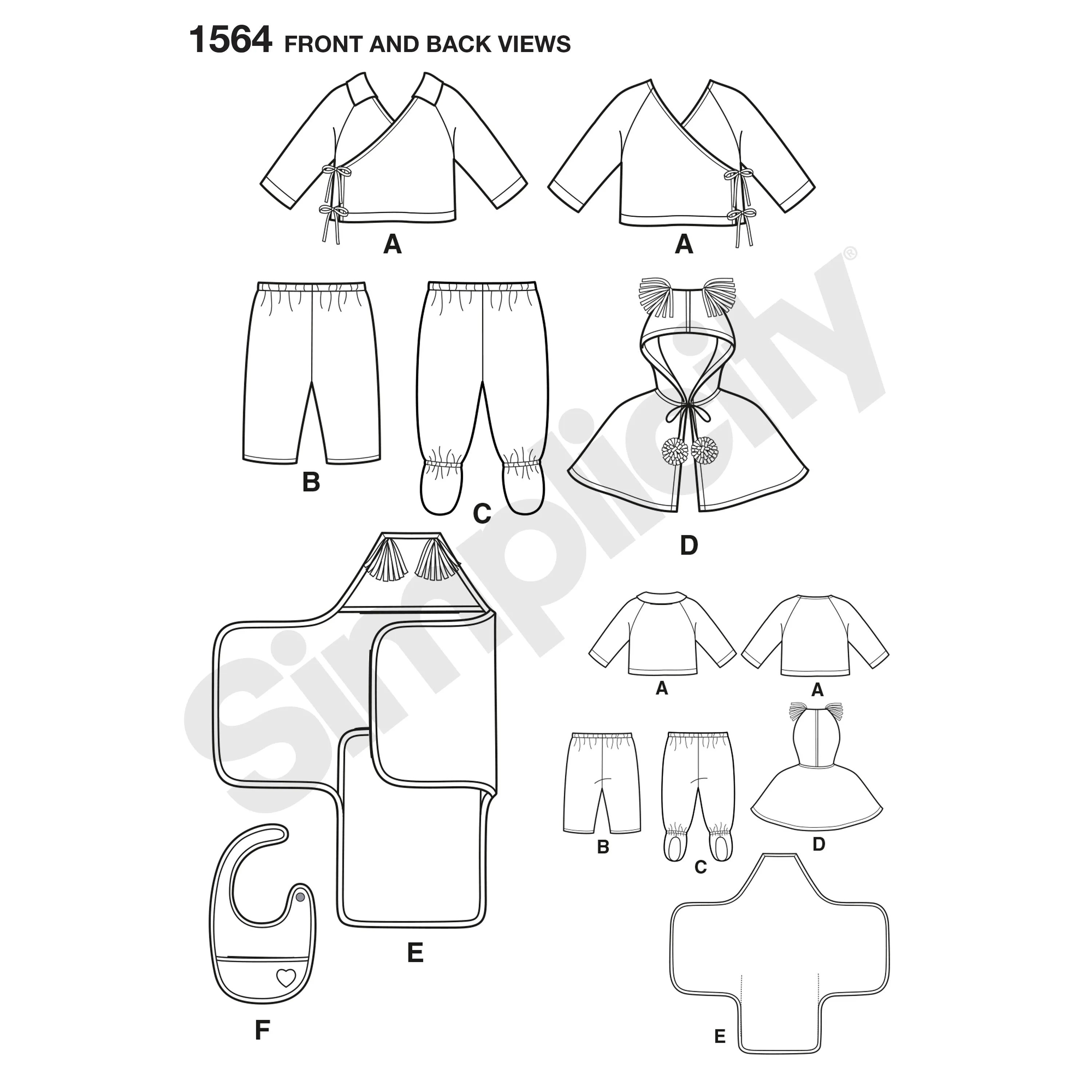 Simplicity Sewing Pattern 1564 Babies’ Top, Trousers, Bib, and Blanket Wrap