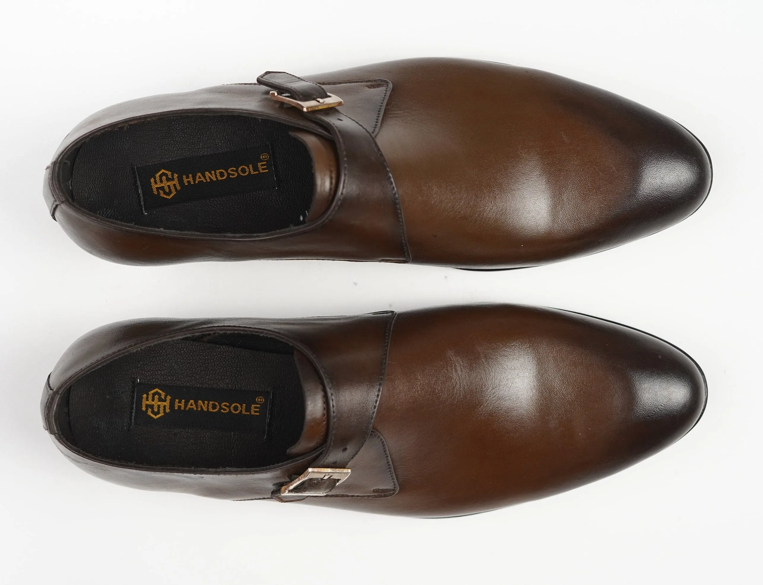 Single buckle monk Strap with Hand burnished Brown shade Made of full grain natural crust leather