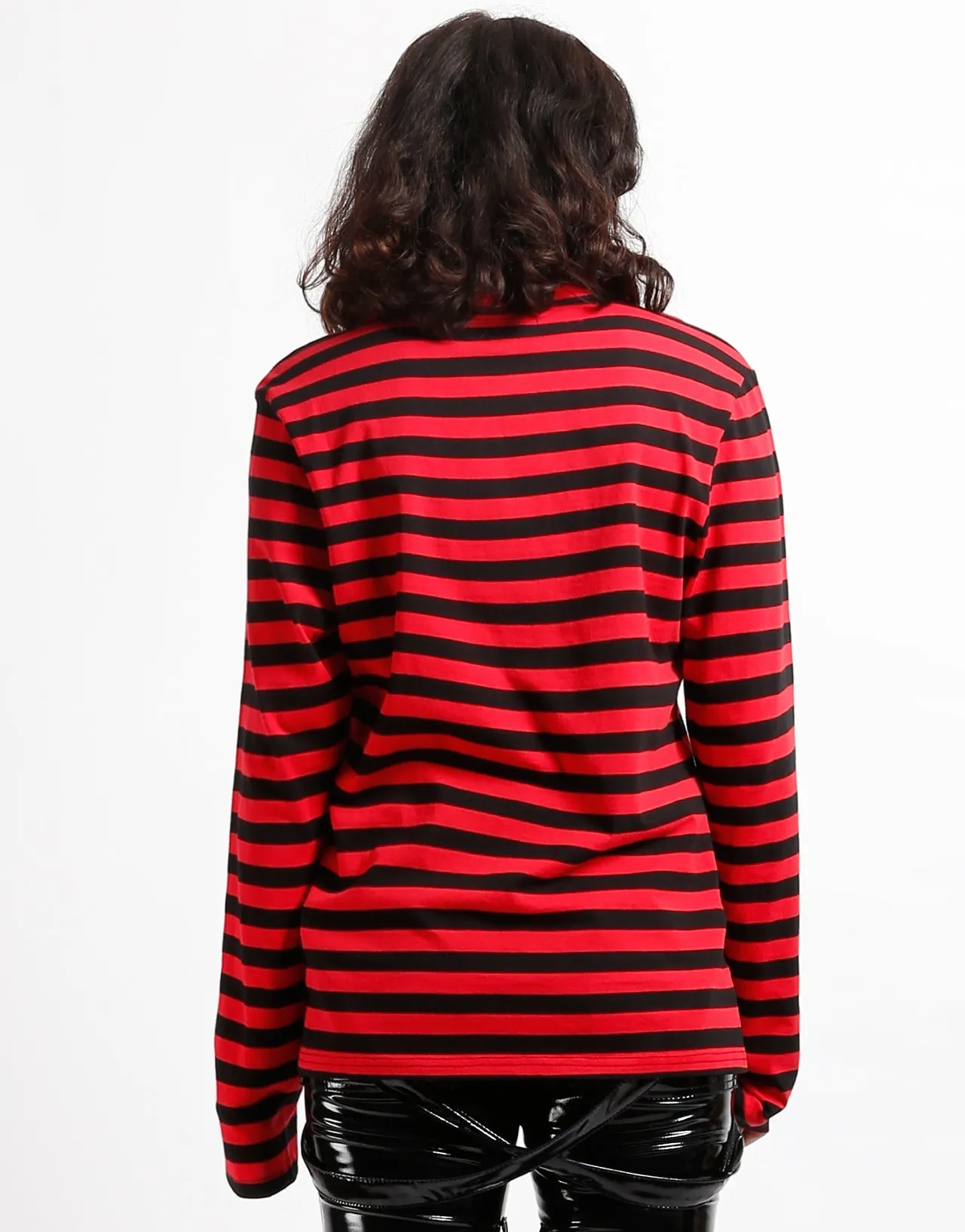 SKULL STRIPE KNIT TOP BLACK/RED