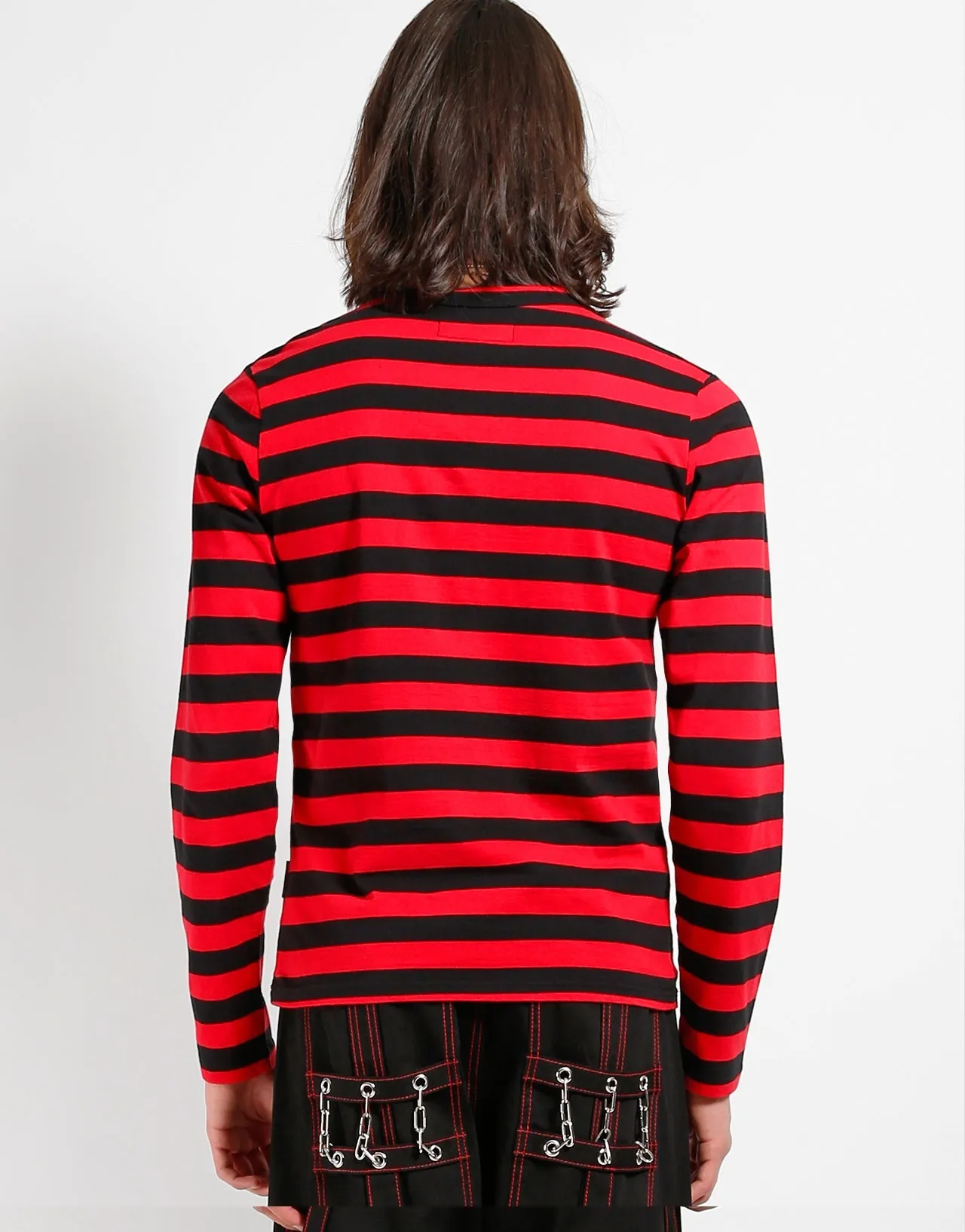 SKULL STRIPE KNIT TOP BLACK/RED