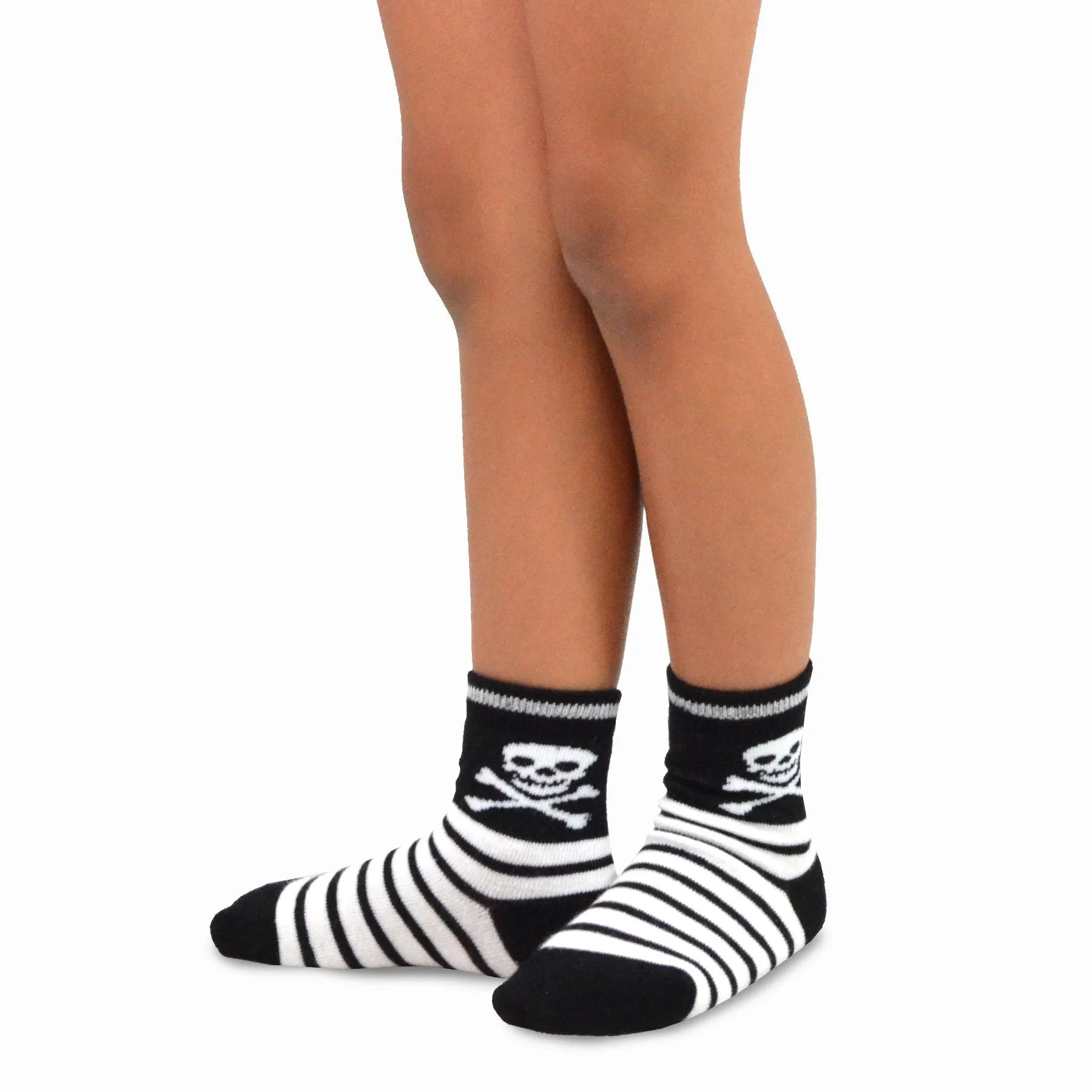 TeeHee Socks Kid's Halloween Cotton Short Crew Skull Stripe 4-Pack (11241)