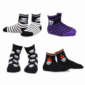 TeeHee Socks Kid's Halloween Cotton Short Crew Skull Stripe 4-Pack (11241)