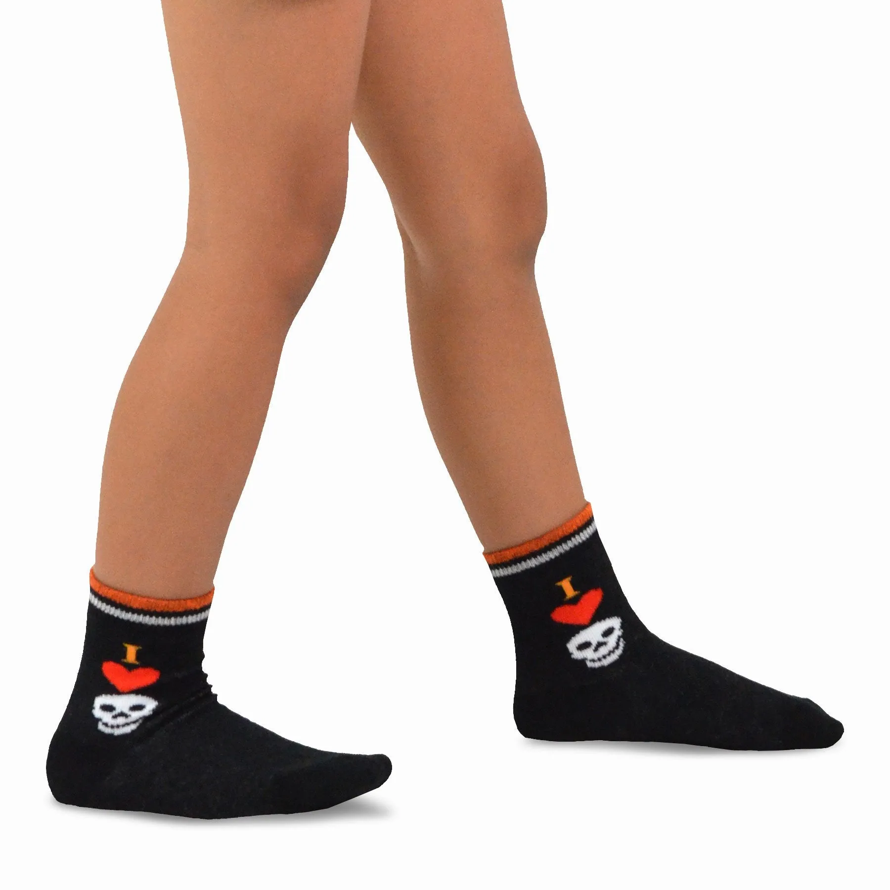 TeeHee Socks Kid's Halloween Cotton Short Crew Skull Stripe 4-Pack (11241)