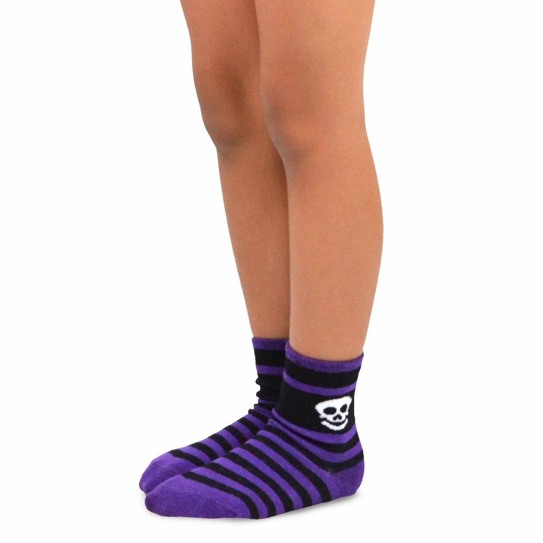 TeeHee Socks Kid's Halloween Cotton Short Crew Skull Stripe 4-Pack (11241)